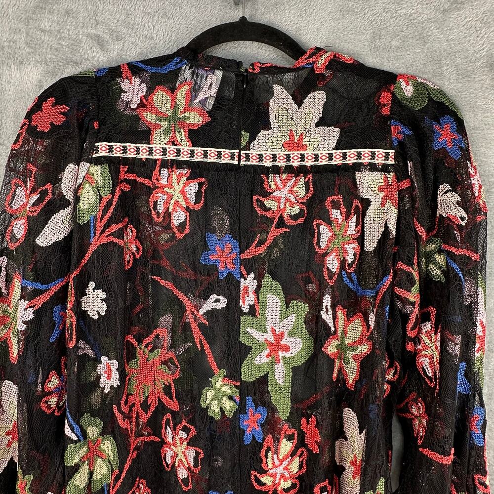 Sui By Anna Sui Dress Womens XS Black Lace Floral Long Sleeve Whimsygoth Cottage - Picture 6 of 16